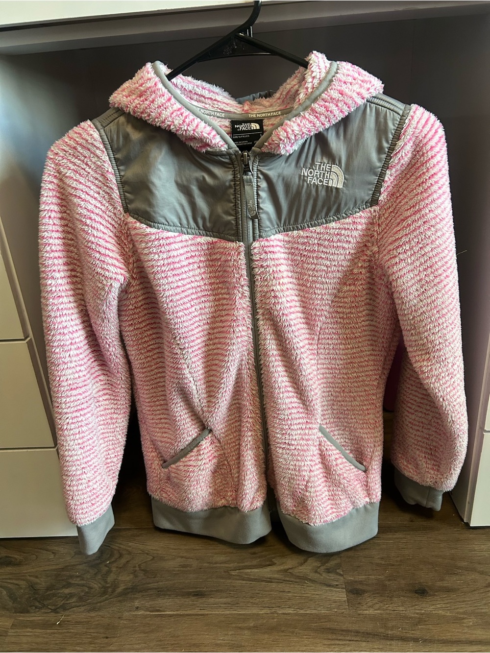 The North Face Pink and white striped super soft jacket!